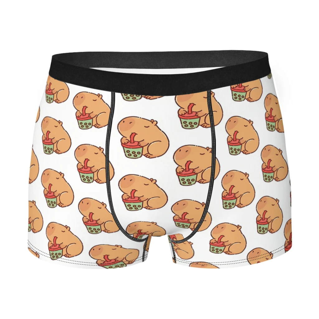 Cute Capybara Drinking Boba Tea  Underpants Breathbale Panties Man Underwear Ventilate Shorts Boxer Briefs