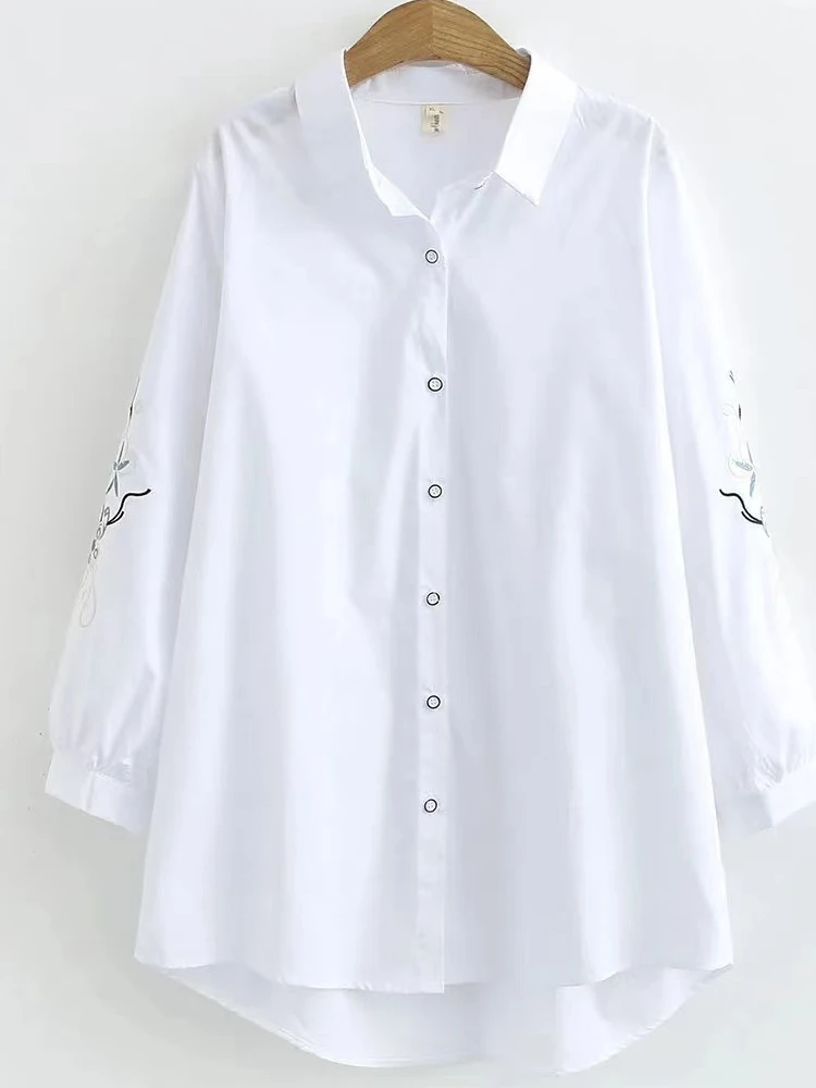 

Хлопковый женский художественный открытый кардиган большого размера с откидным воротником, верхняя одежда с вышивкой, весенняя мода, свободная утягивающая одежда...