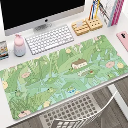 Kawaii frogs Desk Mat Large Gaming Mousepad XXL Cute Mouse Pad Anime Aesthetic Cozi Lofi Plant Green Extended Deskmat 900x400