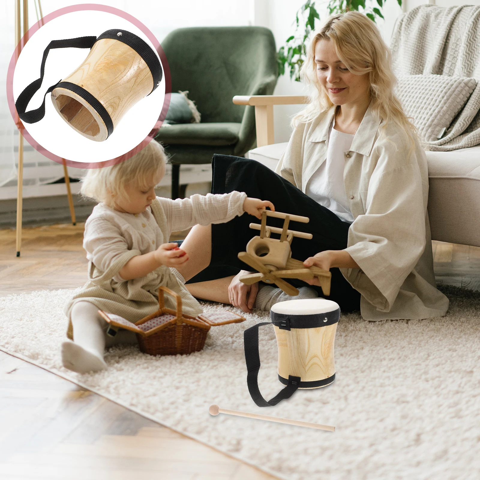 

Wooden Drum Hand Percussion Instrument Kids Toys Musical Teaching Aids Compact Lightweight Perfect for Celebrations
