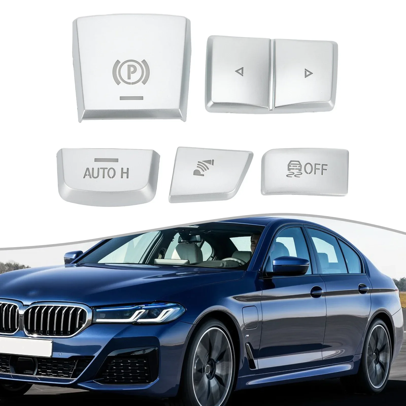 For BMW 5 6 Series X3 5PCS/SET Car Handbrake Auto Hold P Switch Button Sticker Cap Cover Trim Protection Accessories