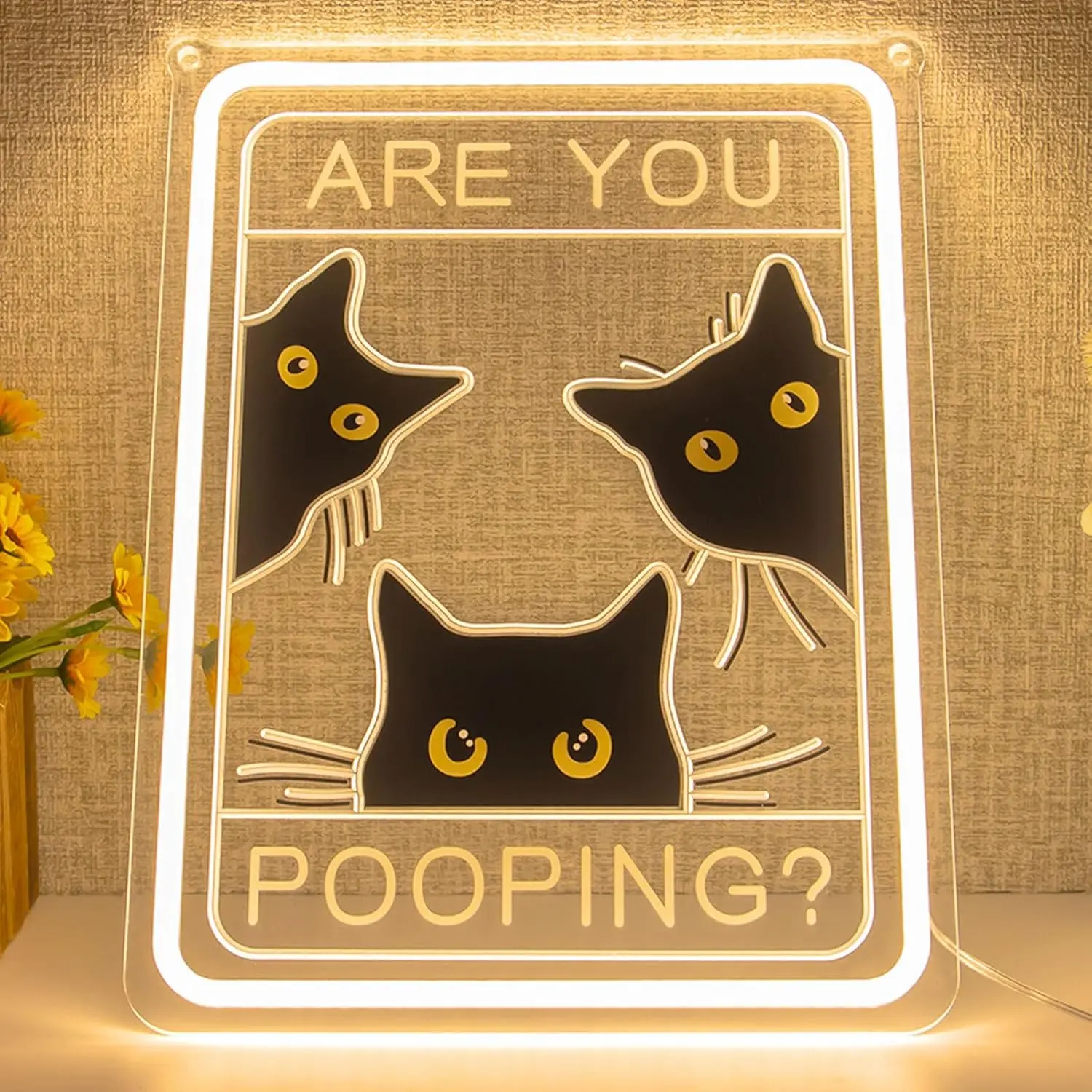 ネオンサイン「うんこをしている」面白い黒猫ネオンサイン-usb電源の壁掛けライト、バスルームトイレの装飾に、ユニークなギフトアイデア