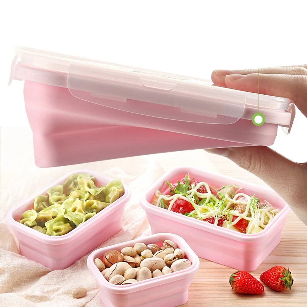 

3Pcs Silicone Folding Lunch Box Set Space Saving Collapsible Food Storage Container Lightweight Portable Folding Lunch Box