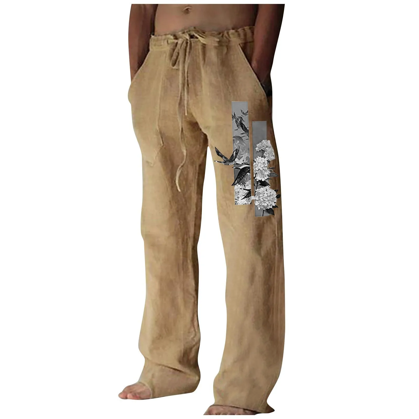 Pantalones de pierna recta con estampado de plantas para hombre, pantalón holgado informal, básico, personalizado, en la playa para viaje, verano, WR6, novedad de 2024