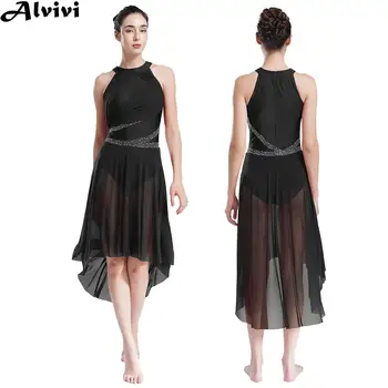 Damska sukienka do tańca lirycznego taniec nowoczesny łyżwiarstwo figurowe gimnastyka trykot baletowy Tutu bez rękawów dżetów siatkowy strój do tańca