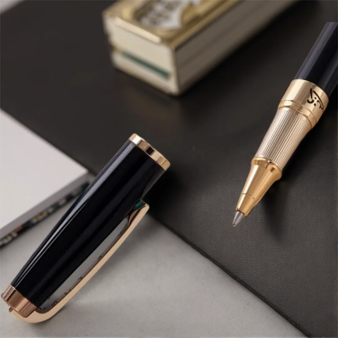 picasso-pimio-918-noble-dreamy-polka-black-rollerball-pen-gold-trim-refillable-professional-office-stationery-writing-tool-new