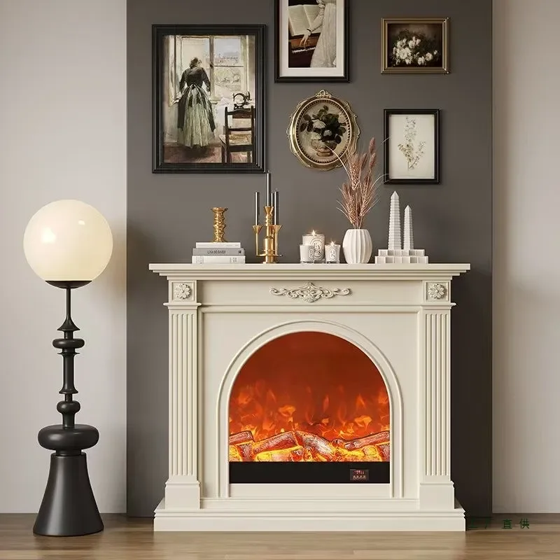French Solid Wood Fireplace Decorative Cabinet European Entrance Console American Living Room Simulated Fire TV Stand Fixed