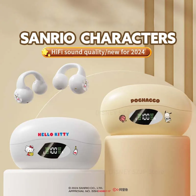 Sanrio หูฟังไร้สาย J03หูฟังบลูทูธ5.4 Hello Kitty หูฟังดีไซน์แบบหนีบหูฟังโทรออกด้วยระบบสัมผัส HD หูฟังสำหรับเล่นกีฬาพร้อมไมค์