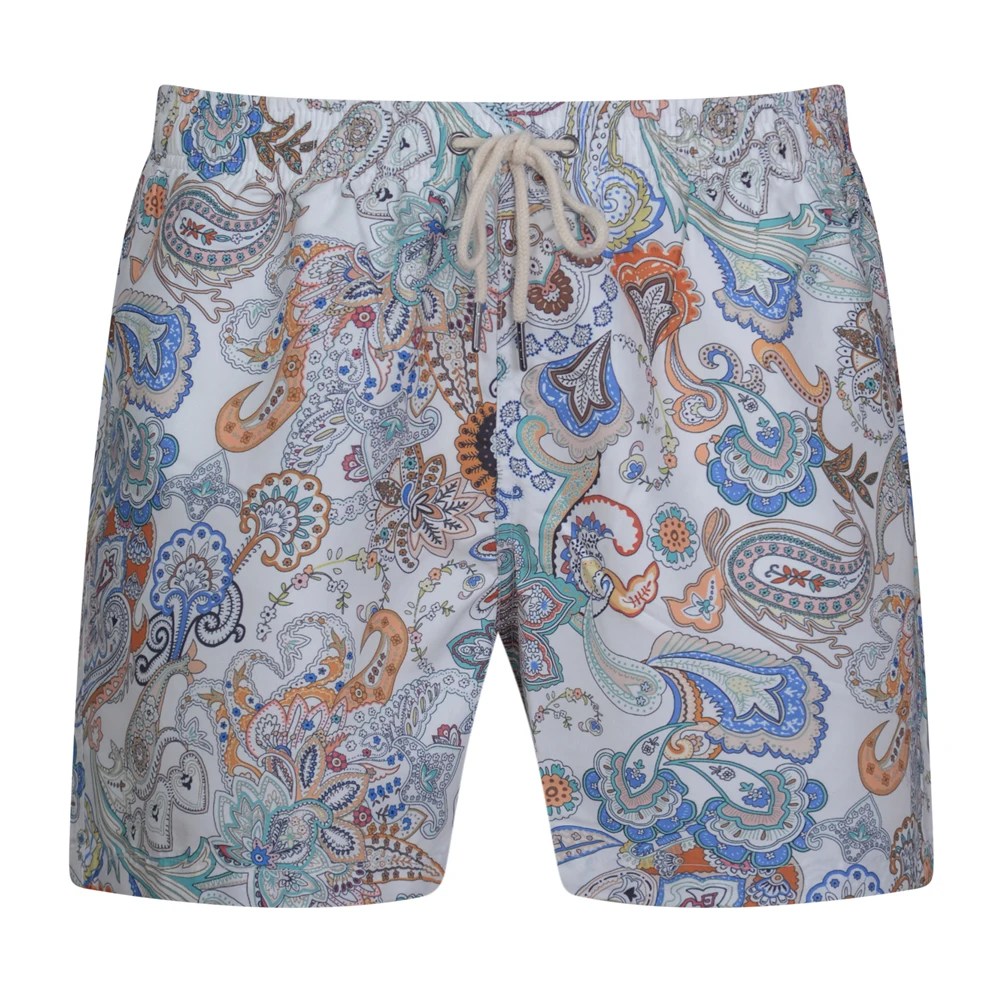 Men's Paisley Floral Print Swim Shorts Elastic Drawstring Quick Dry Lightweight Shorts For Beach Surf Casual Vacation