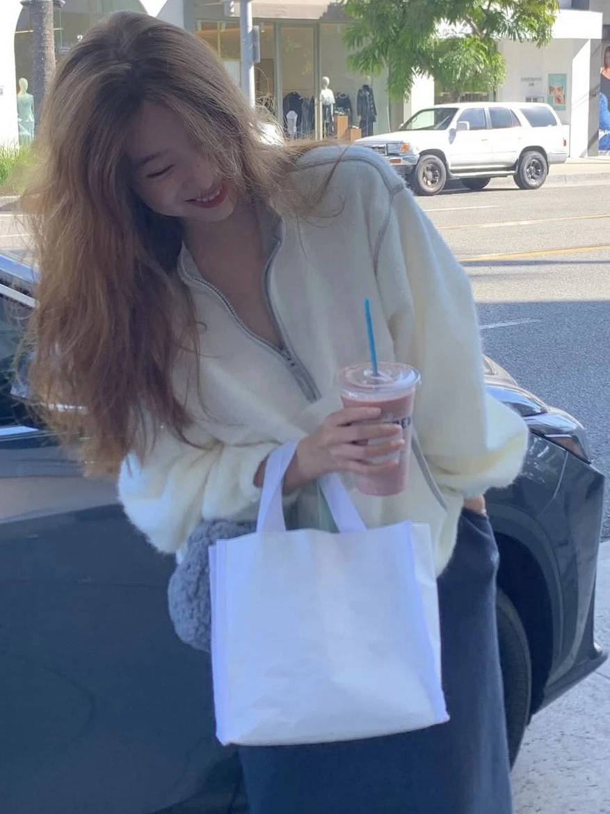 Felpa con cappuccio coreana Sle morbida dolce oversize Plu f Zip da donna inverno nuova calda Fce Jaet marca cinese ex felpa con cappuccio