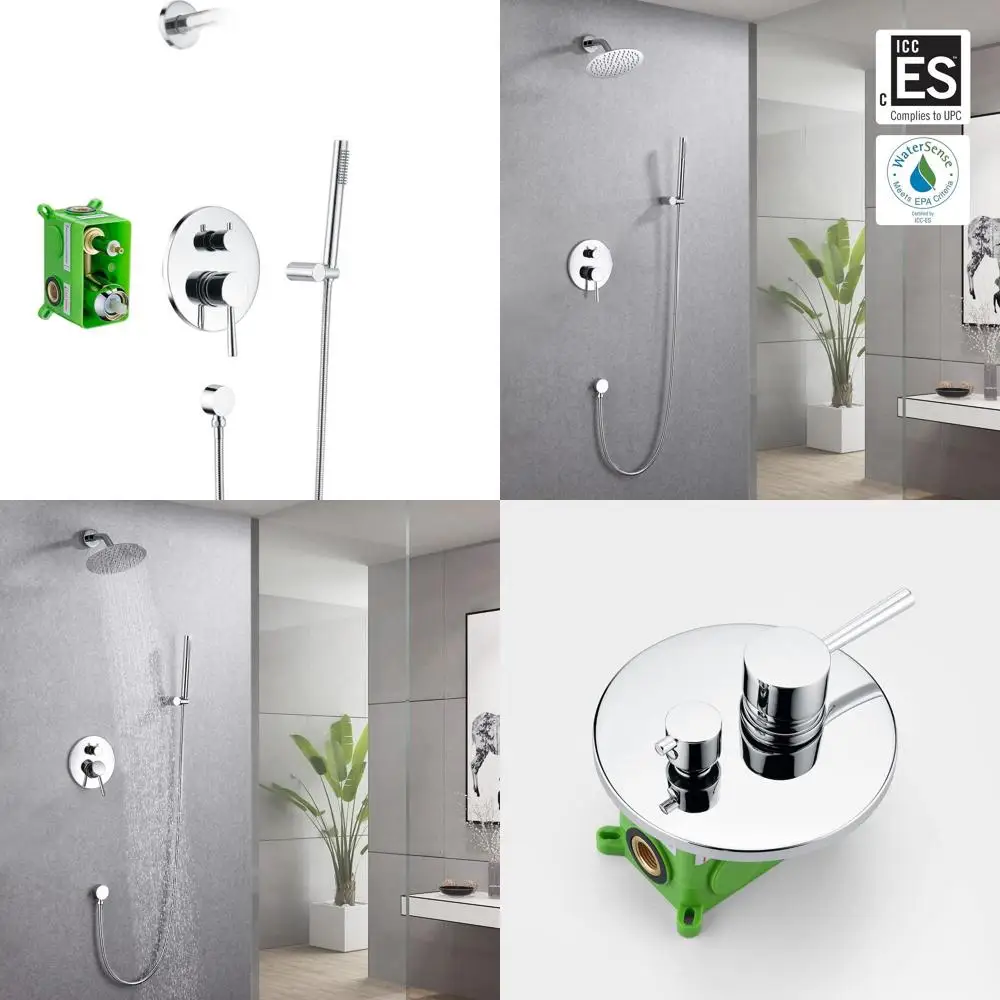 8 Wall-Mounted Shower System with Brass Hand Shower and Rainfall Head, Includes Rough-In Valve