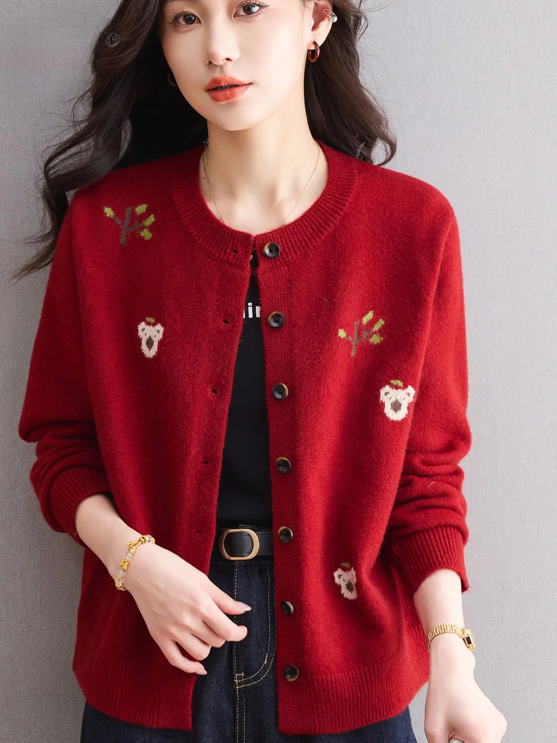 

Spring Faion Knitted Loose Sweater Cardigan Women's round Ne Warm Top ly Women's Wear Comfortable Breathable Outerwear