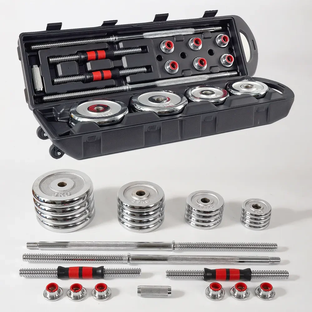 Logotipo personalizado 50 kg libras Hierro fundido Peso libre Juego de mancuernas ajustables Barra galvanizada y mancuernas Ventas para levantamiento de pesas