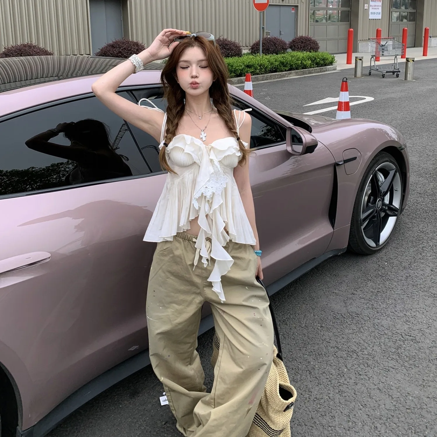 

Летние широкие повседневные брюки Ele для женщин, модные рабочие брюки свободного кроя, воздушные шифоновые брюки-юбка