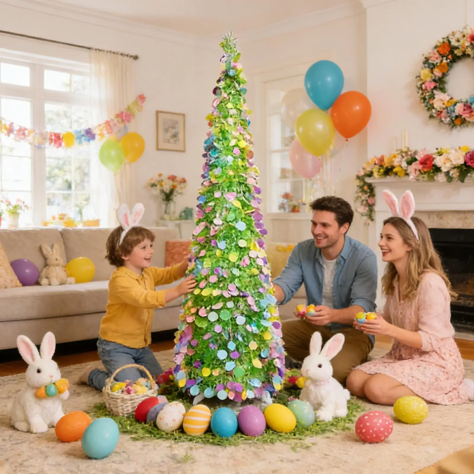 

Искусственное дерево для дома, 4,9 фута, складной пасхальный декор, праздничные деревья с блестящими красочными кругами для дома, гостиной, вечеринки