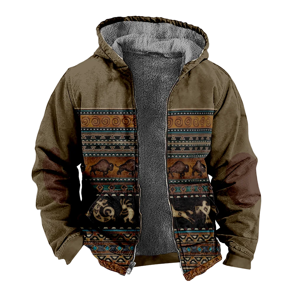 Men's Winter Jackets Coats,vintage bohemian style Pattern Cotton Clothes Overcoat Portable Preppy Style Daily