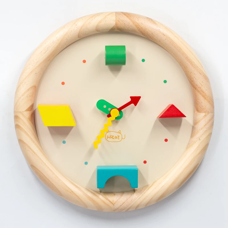 

Fun building block wall clock solid wood wall clock silent living room bedroom dining room stylish simple decoration