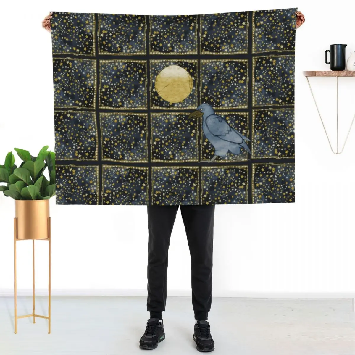 Raven Moon in an Indigo sky Throw Blanket All Season Soft Lightweight Blanket for Home