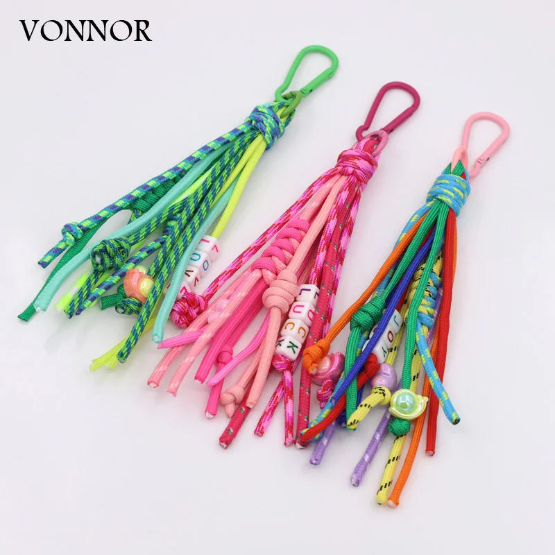 Bohemian Handmade Jewelry Keychain Multi Color Woven Rope DIY Love Heart Letter Women Jewelry Gift Bag Keychain Car Key Pendant