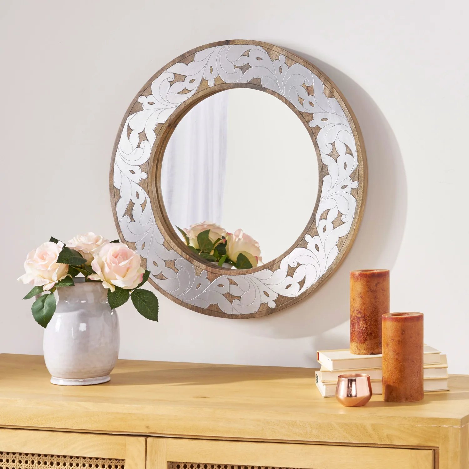 

MANGO WOOD / ALUMINIUM FITTED ROUND MIRROR