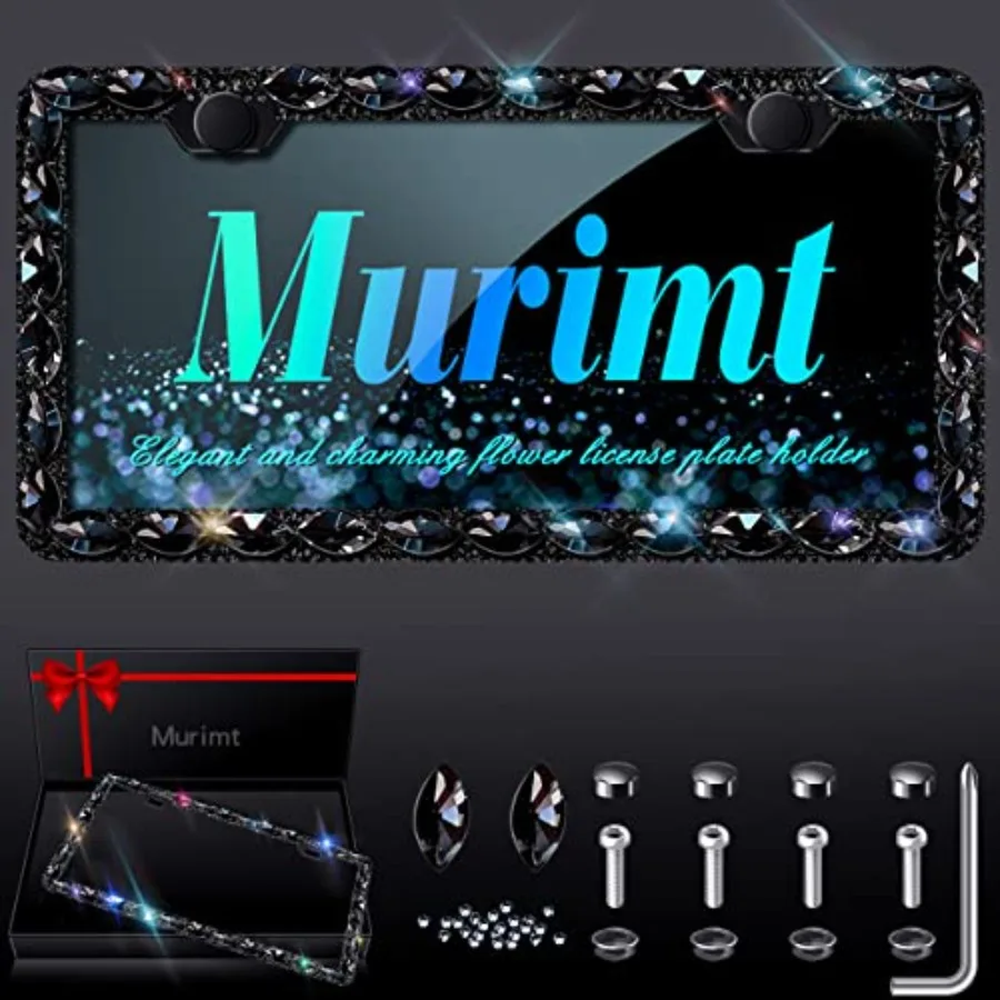 

Black Rhinestone License Plate Frames with High End Ribbon Gift Box Sparkly Diamond License Plate Holder Handcrafted Crystal Pr