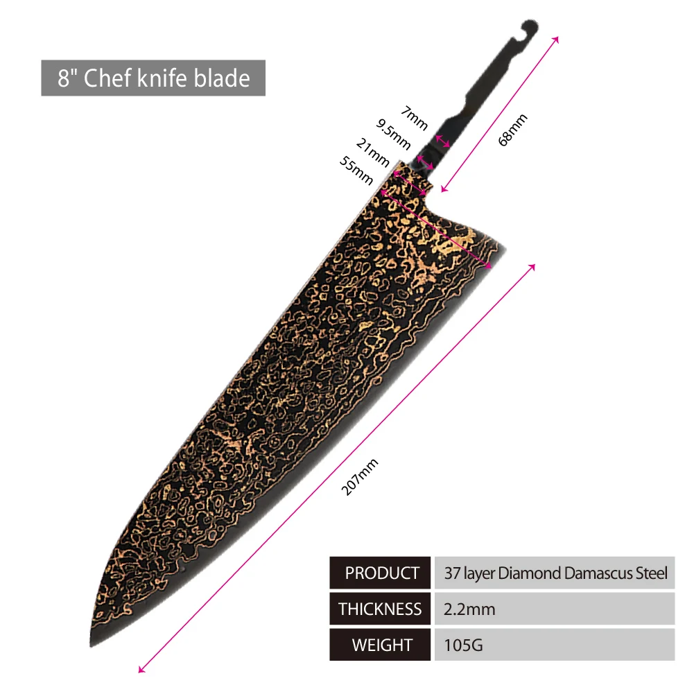 Amber Black Coacted VG10 Copper 37-layer Damascus Steel Japanese Nakiri Santoku Chef utility knife blades Kitchen tool