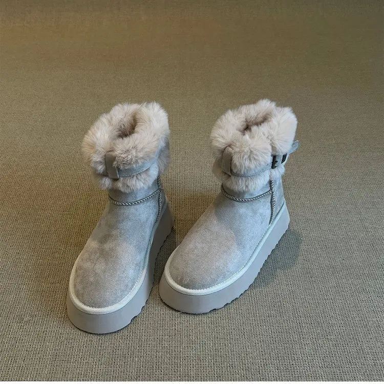 Snow boots 2026 autumn and winter new retro fur integrated short boots with plush insulation for winter