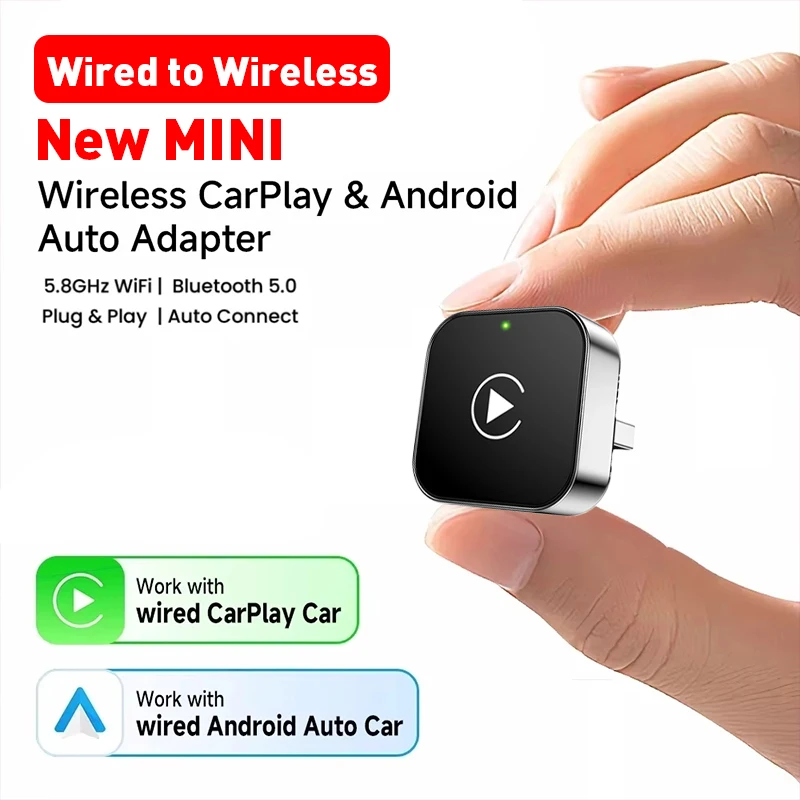 Nova super mini carplay ai caixa com fio para carplay sem fio e android auto 2in1 caixa 5ghz wifi5 para 99% original com fio carplay/carro automático