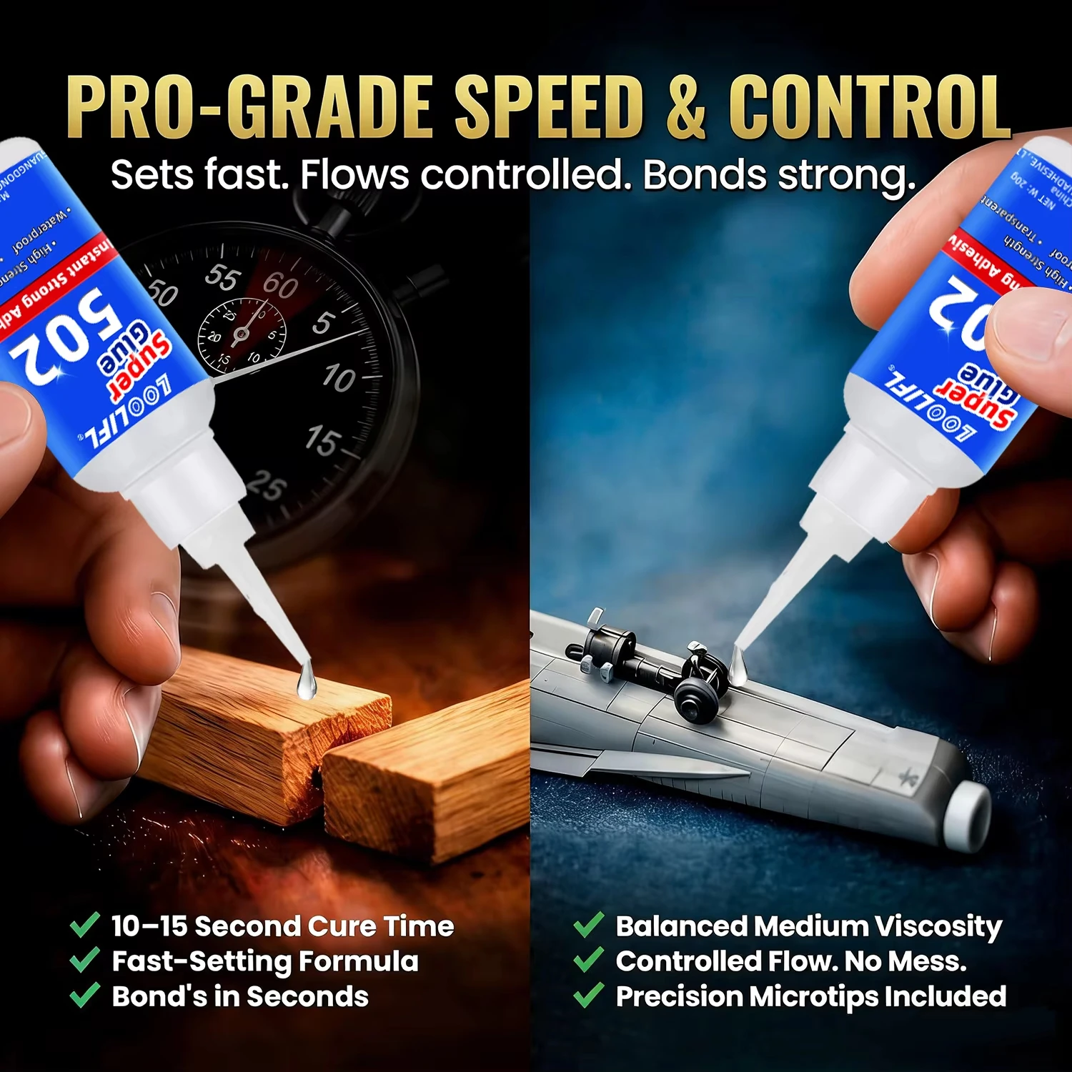 Lo0Lifl502 Strong Adhesive 20g X 5 Pieces Instant Powerful Bonding Agent High-Strength Waterproof Transparent Cyanoacrylate Multi-Functional Repair Glue Suitable for Plastic, Metal, Wood, Ceramic, Rubber, Leather DIY C