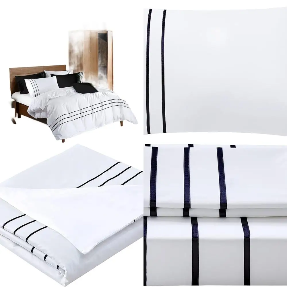 

Комплект пододеяльников в полоску из 100% хлопка размера «queen-size» с 2 наволочками, белый и черный