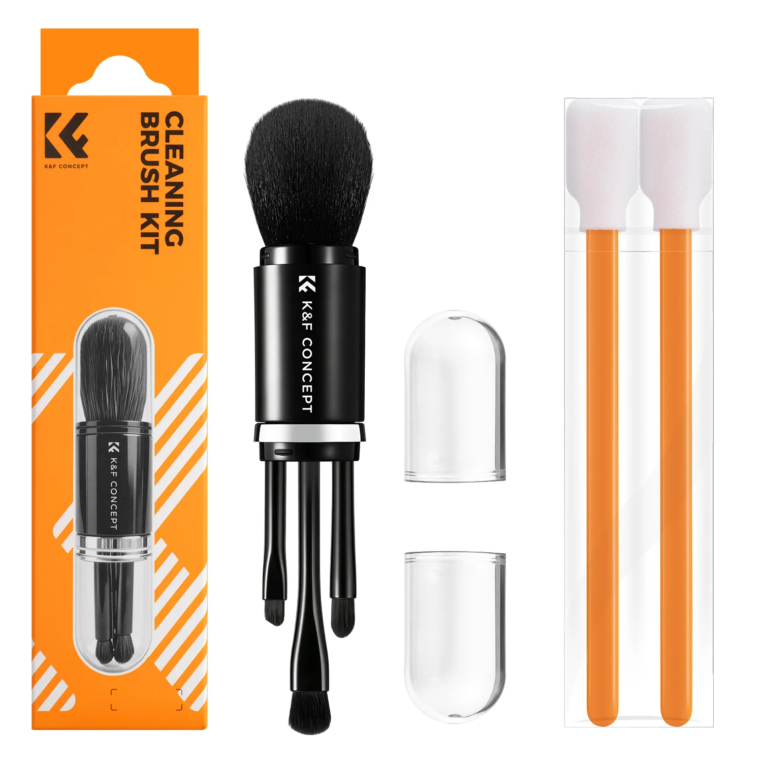 K&F CONCEPT 6-in-1 Camera Reinigingsborstelset met 4-in-1 Zachte Reinigingsborstel en 2-pack Reinigingsdoekjes voor Camera's, CMOS, Toetsenbord
