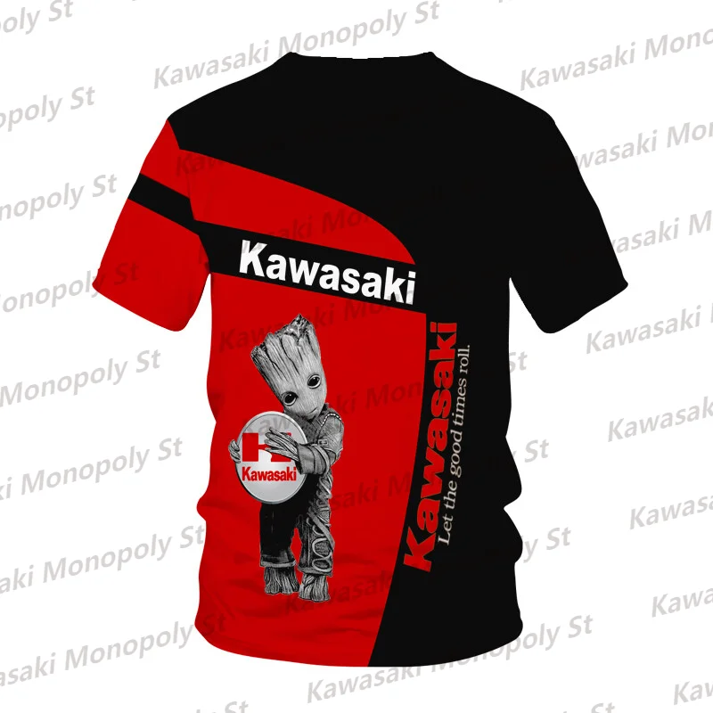 New Summer Motorcycle Kawasaki 3D Cartoon Anime Printed Crew Neck T-Shirt Men Fashion KID Hip-Hop Top Quick-Drying Cycling Suit