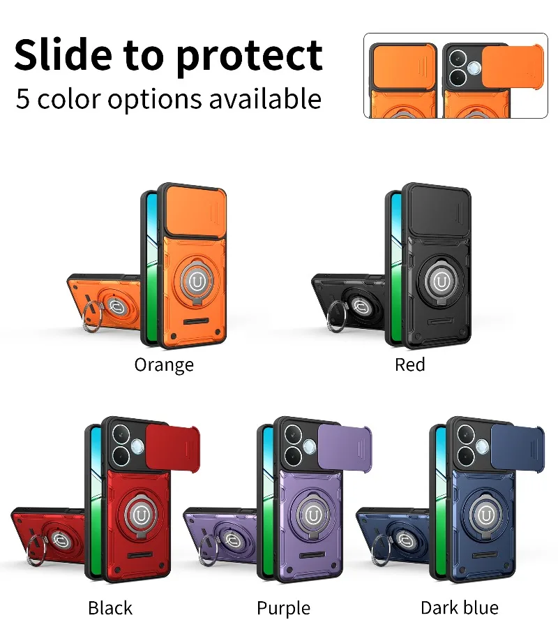 Armor Shockproof Hard Case For Huawei Honor 600 E Lite X80i Honor 500 Smart Slide Lens Protection Magnetic Ring Holder Cover view 6