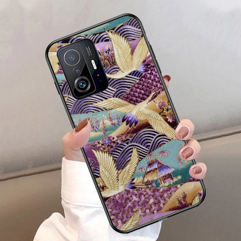 FLYING CRANES SEA WAVES Japanese Art Phone Case For POCO F5 X5 X3 Pro X4 F4 GT F3 M5 C40 Xiaomi 12 Lite 12X 11T 12T 13 Pro Cover