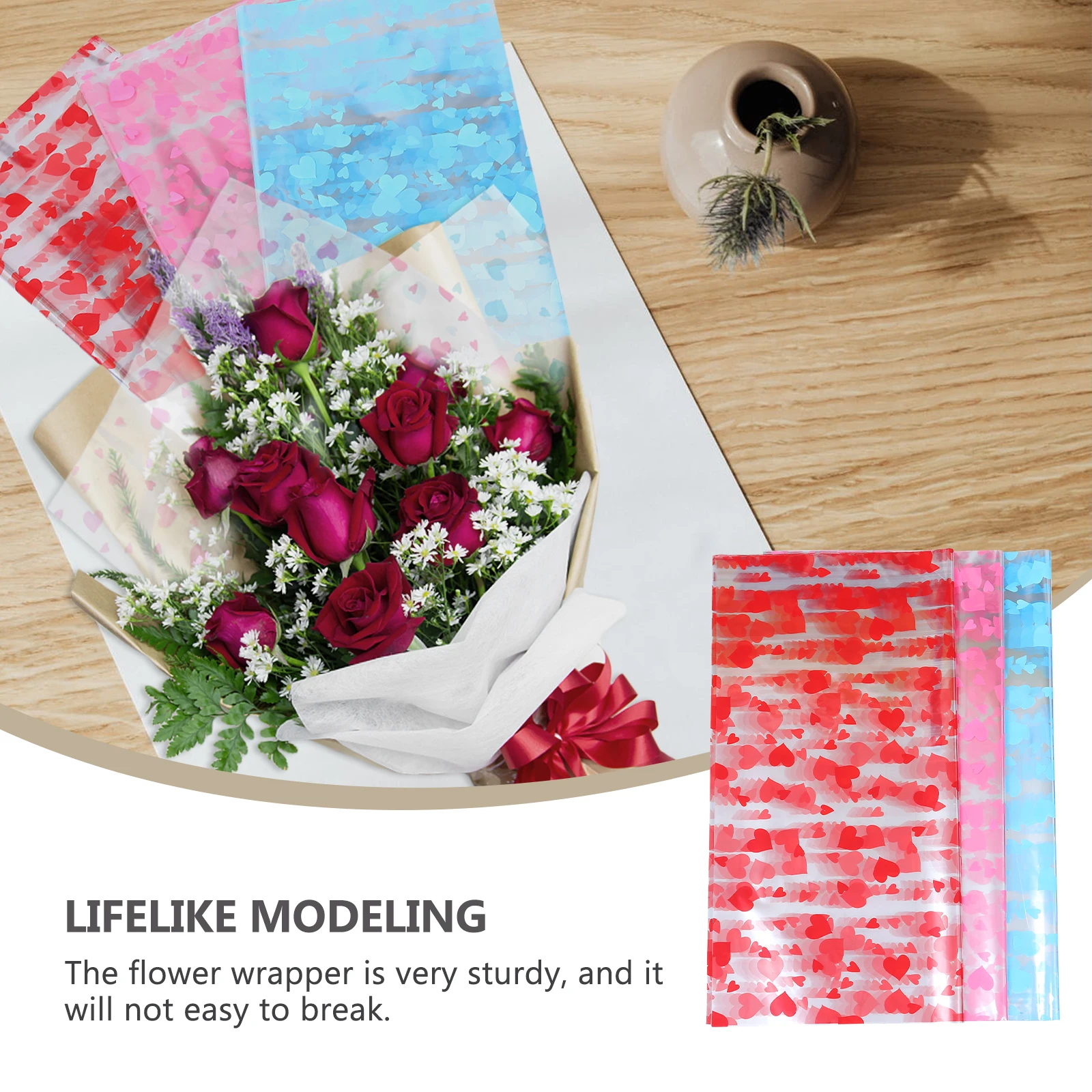 

3pcs Heart Pattern Flower Wrapping Paper 3 Packs Gift Packaging Paper For Diy Bouquet Present Decorative Wrap Floral Packing