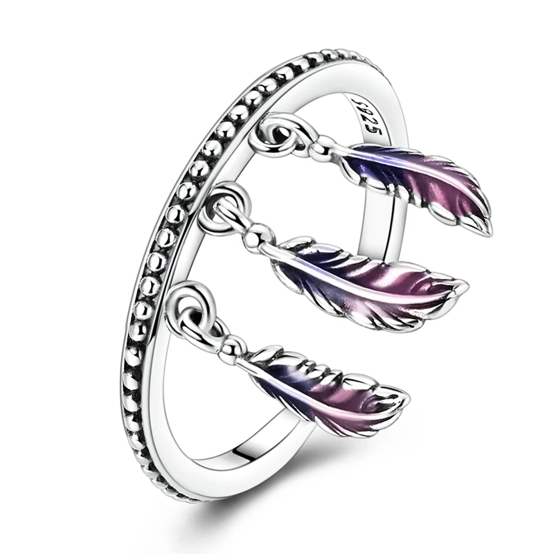 Original 925 Sterling Silver Rings Fantasy Feather Split Open Rings For Women Girls Jewelry Birthday Anniversary Gifts