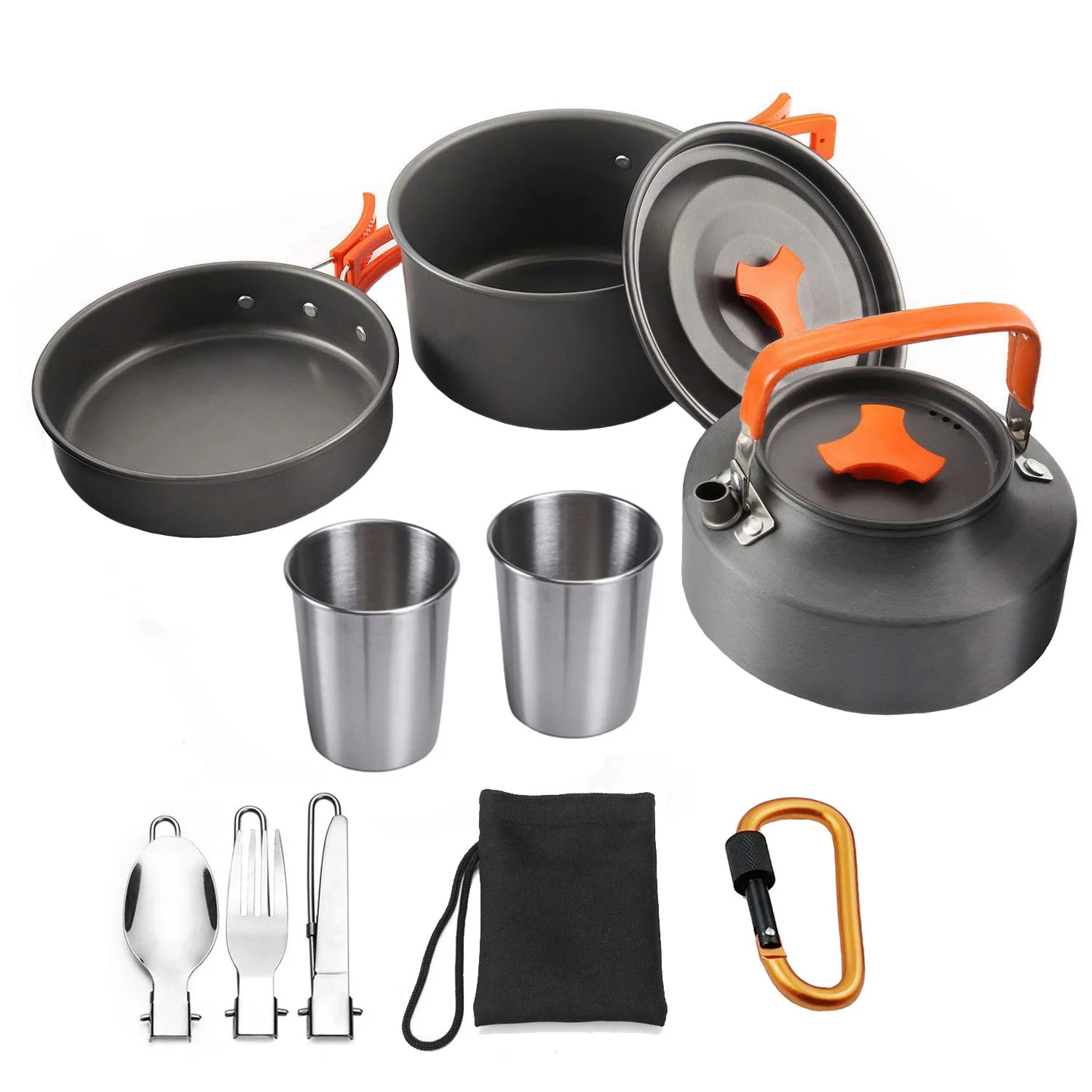 Camping Pot And Cooking Set, 2-3 People, Outdoor Portable Folding Aluminum Alloy Picnic Tableware And Teapot Combination,L272