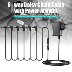 Guitar Effect Pedal Power Supply Adapter with 6 Ways Daisy Chain Cable Power Line Right Angle EU/US/UK Plug