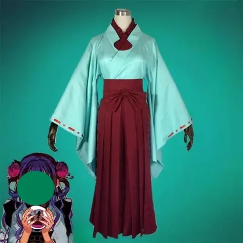 애니메이션 아카네 아오이 코스프레 의상 일본식 기모노 그린 탑 레드 드레스 퍼플 가발 풀세트 여성 소녀 테마 파티