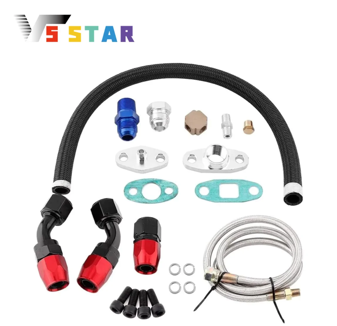 

GT4049R GT4294R High Quality Aluminum Oil Feed Line with AN10 Oil Drain Return Fitting Kit For Turbo T3 T4 GT45 T04E T66 ZZ-1003