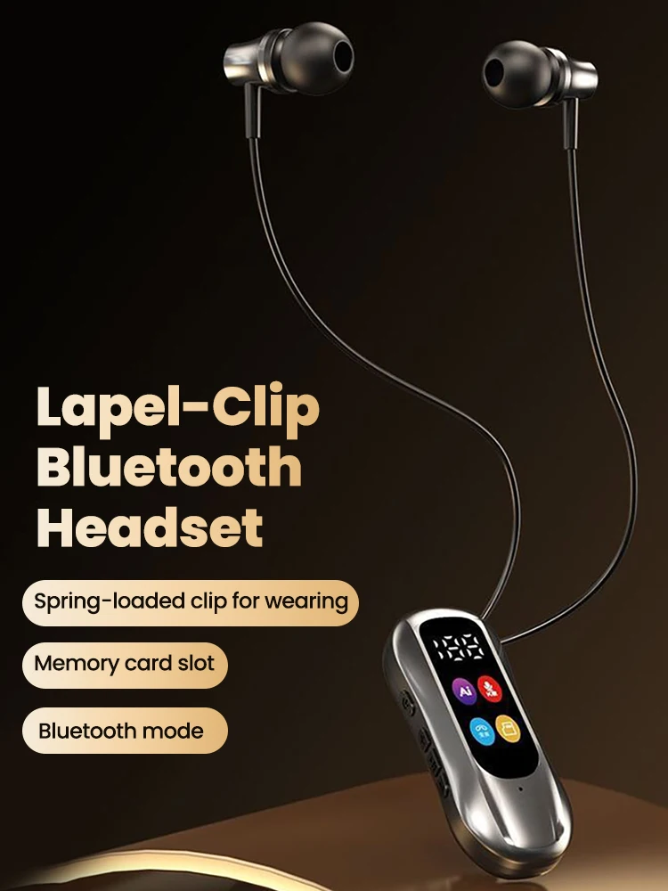 Słuchawki Bluetooth S30 z klipsem na kołnierz, bezprzewodowe słuchawki z mikrofonem, połączenia HD, słuchawki BT, regulowany dźwięk, obsługa kart SD — zdjęcie produktu 7