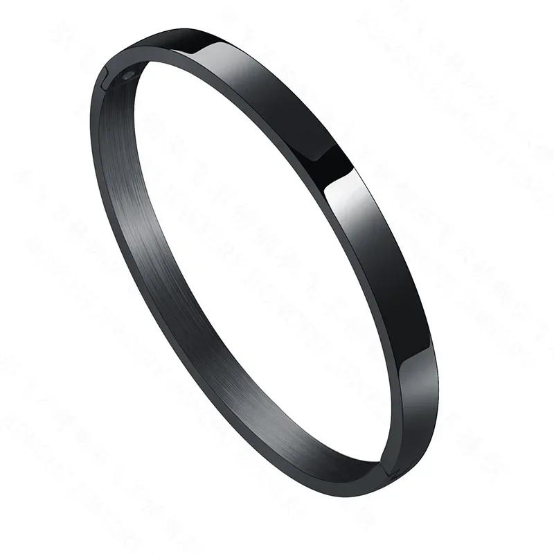 6MM Simple Woman\'s Bangles Cuff Stainless Steel Gold Rose  Black Blue Silver Color Bracelet Wristband Charm Jewelry