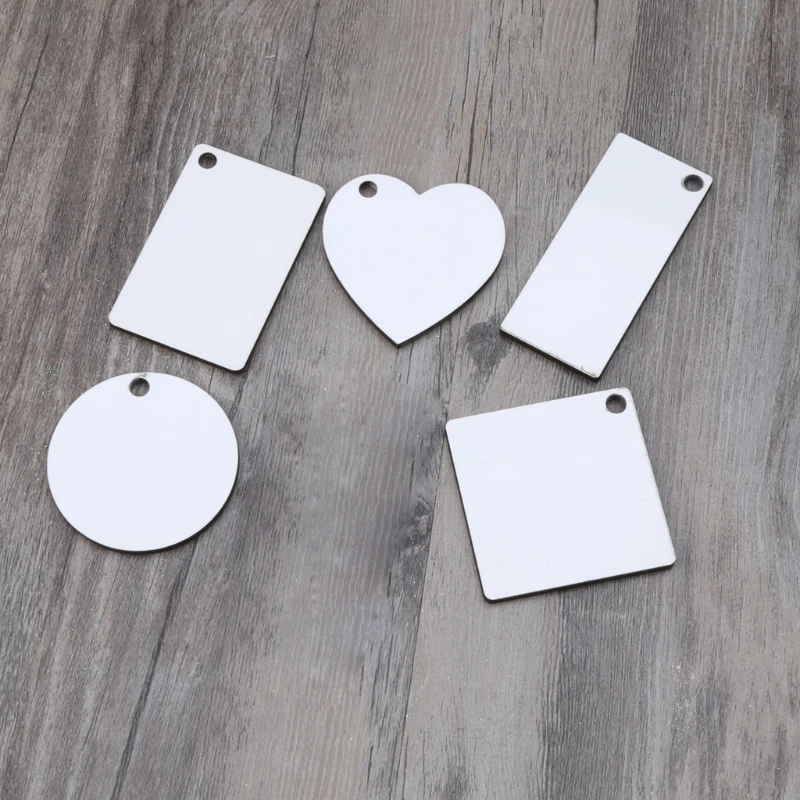 12Pc DIY Sublimation Wooden Hard Board for Key Rings Double Printable White Blank MDF Keychains Heat Transfer Jewelry Dropsale