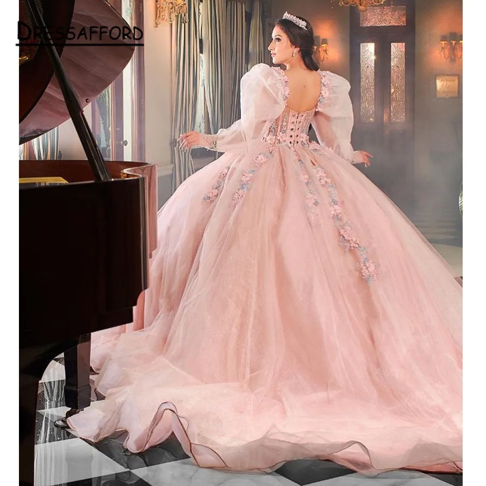 Pink  Quinceanera Dresses 3D Flowers Off Shoulder 2022 Lace-up Ball Gown Sweet 16 Dress Vestidos De 15 Años