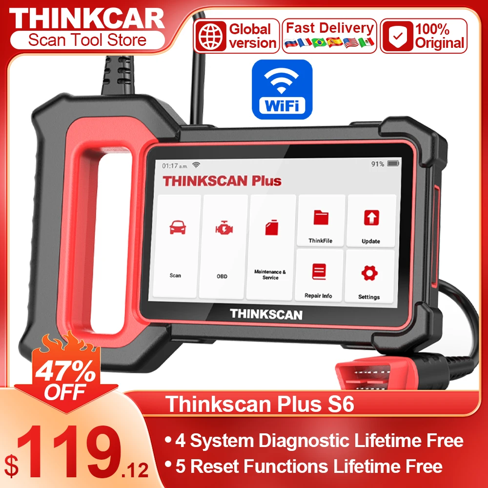 THINKSCAN PLUS S5 S6 OBD2 Scanner Auto ABS-SRS-Transmission-Check Engine Car Diagnostic Scan Tool OE-Level Car Code Reader