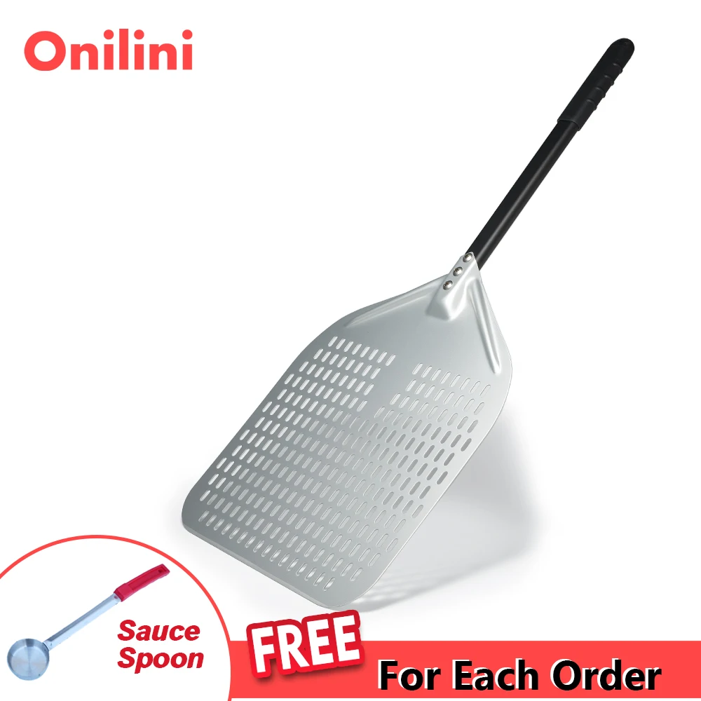 

Onilini 12/13/14/ inch Anodized Pizza Peel Perforated Pizzas Shovel Retangular Pizza Paddle Aluminum Alloy Handle Pizza Peel