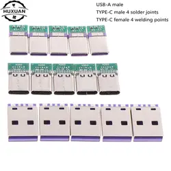 5Pcs USB 3.1 Type C Connector 12/24 Pins Female/Male Socket Receptacle Adapter to Solder Wire & Cable 24 Pins Support PCB Board