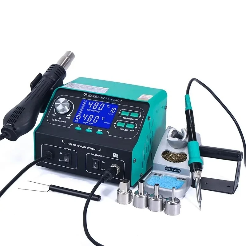 

992D+ LCD Soldering With Smoking Solder Iron Vacuum Pen Rework Hot Air Blow Dryer Welding Station newupgraded nozzles