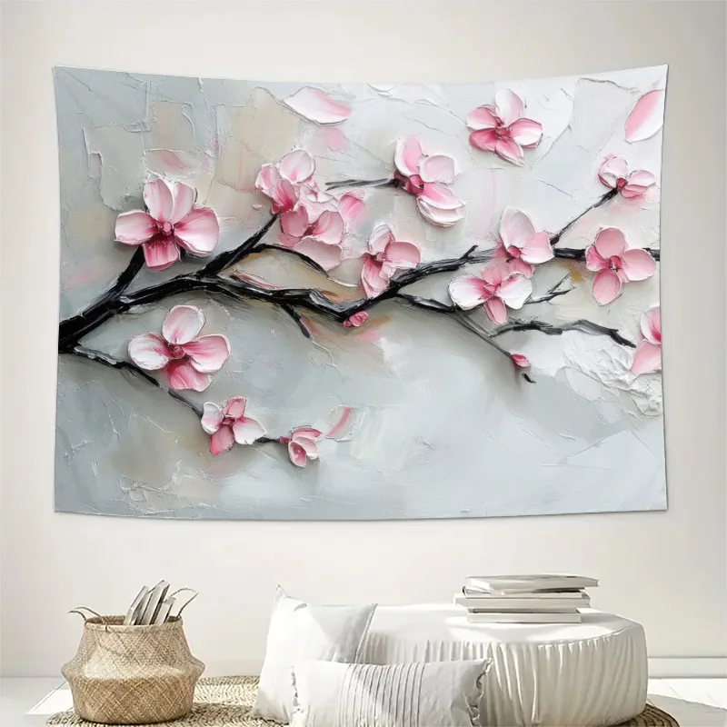 High Quality Abstract Pink Cherry Blossom Floral Wall Tapestry Art Canvas Print Modern Home Decor Decoration for Living Room Bed