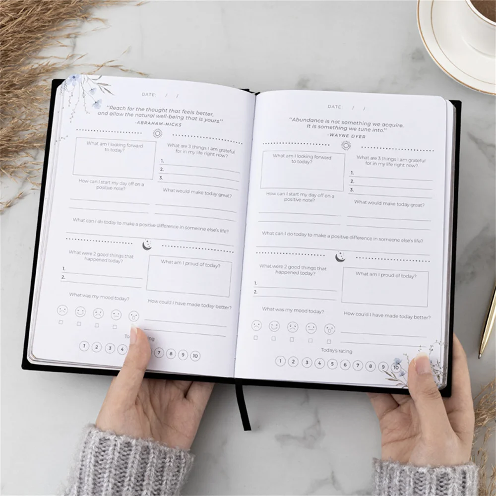 A5 English Version Notebook Gratitude Diary Happiness Self-Care Notebook Waterproof and Wear-Resistant Watercolor Cloth Record